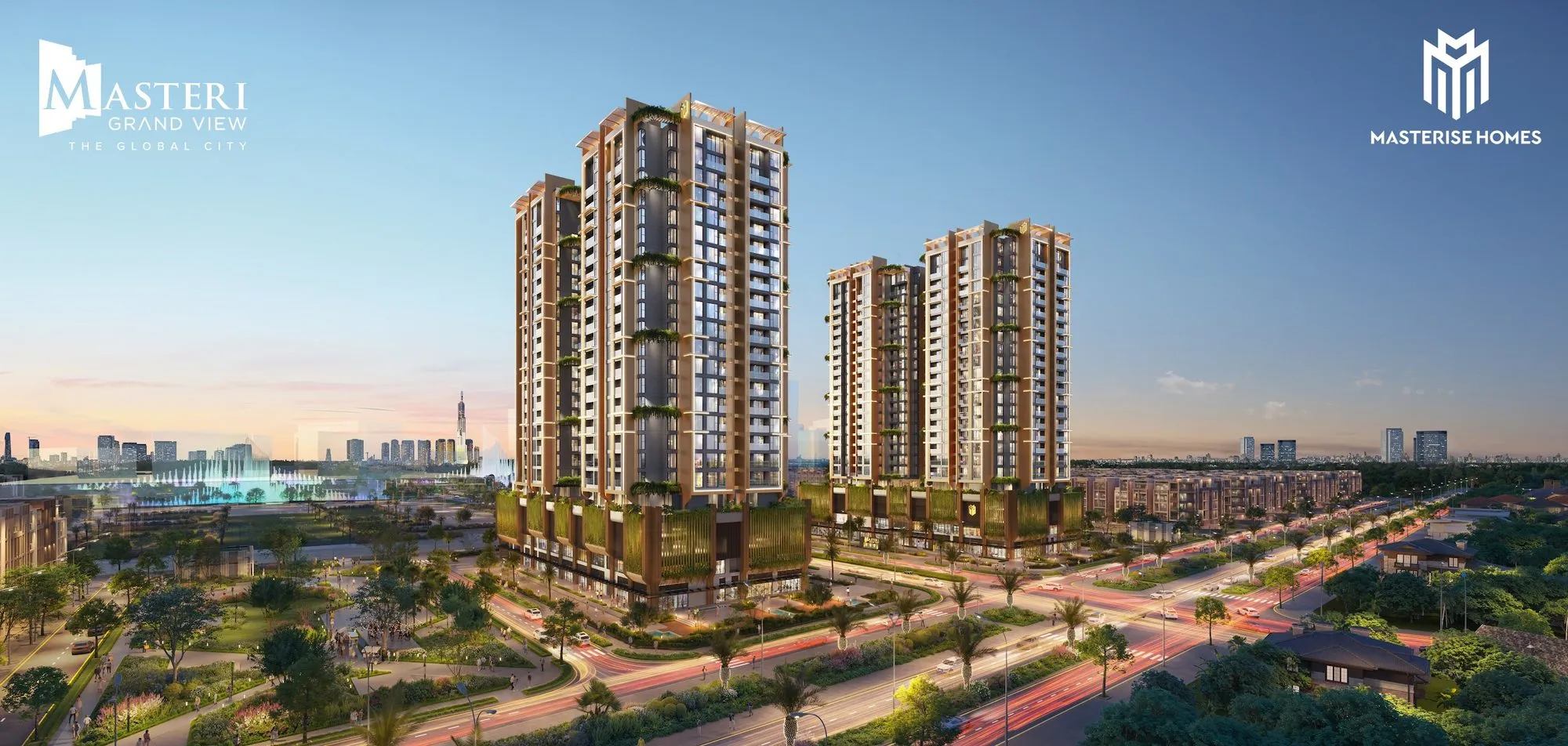Phối cảnh hai tòa Spark và Glow của Masteri Grand View trong khu đô thị The Global City